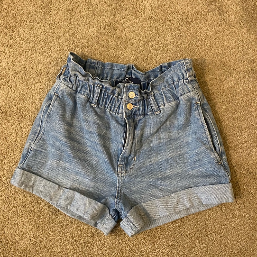 Hollister Light Blue Denim Paperbag High Waist Shorts